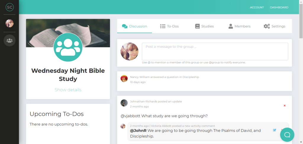 Screenshot of the Discussion section from StudyChurch